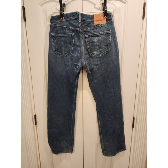 MEN'S LEVIS 501 SZ 33X34 LEVIS DARK WASH BOOT CUT BUTTON FLY 80'S 90'S JEANS - Picture 3 of 10